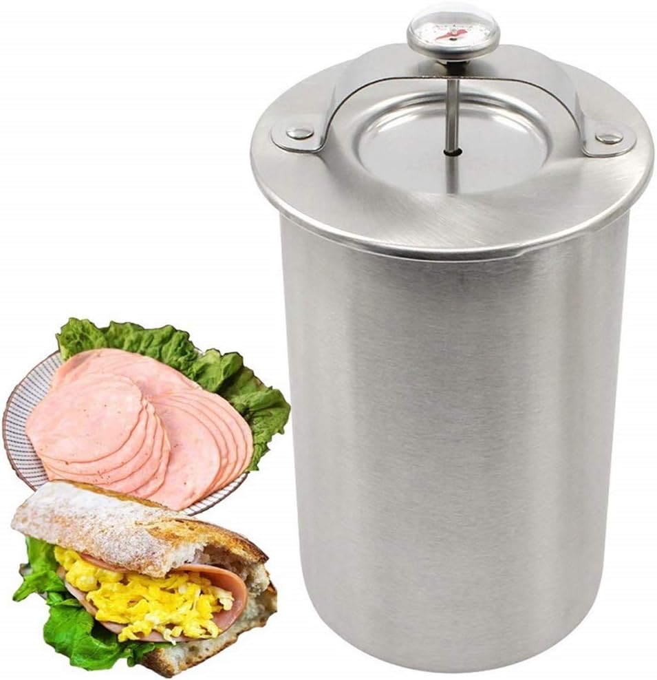 Press Ham Maker, VolksRose Round Shape Stainless Steel Meat Press Machine for Making Healthy Homemade Deli Meat with Thermometer and Recipes, Seafood Meat Poultry Tools Kitchen Cooking Set for Party
