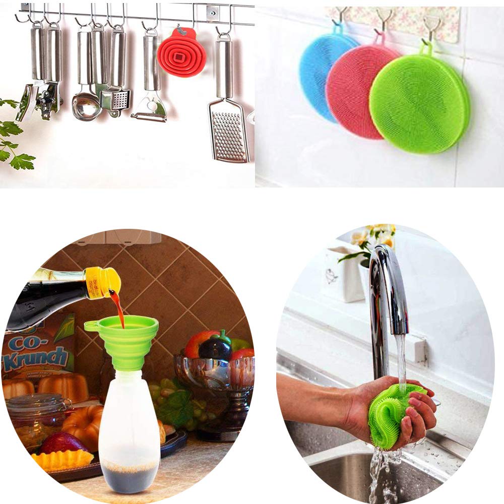 Kitchen Funnel Collapsible for Liquid/Powder Transfer,Silicone Dish Sponge 100% Food Grade Silicone, BPA Free Silicone Kitchen Set