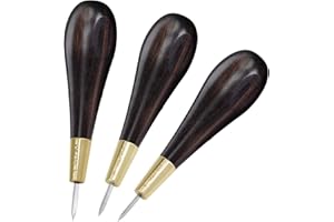 WUTA Diamond Shape Stitching Awl Ebony Blackwood Handle Leather Craft Sewing Awl Kits Handmade Sewing Tools DIY Stitcher Taper, 3 Size S M L (3 Packs)