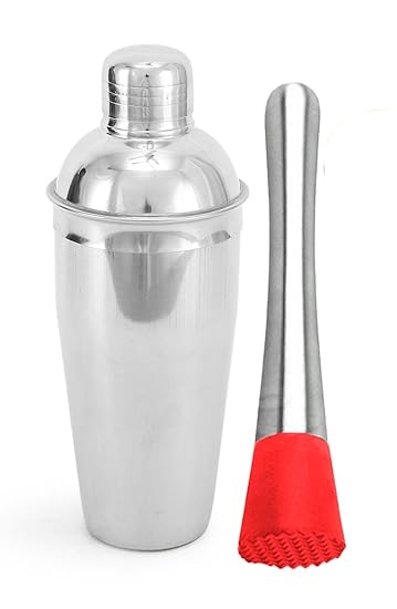 King International Stainless Steel Bar Accessories with Muddler and Cocktail Shaker, Silver, 2 Piece