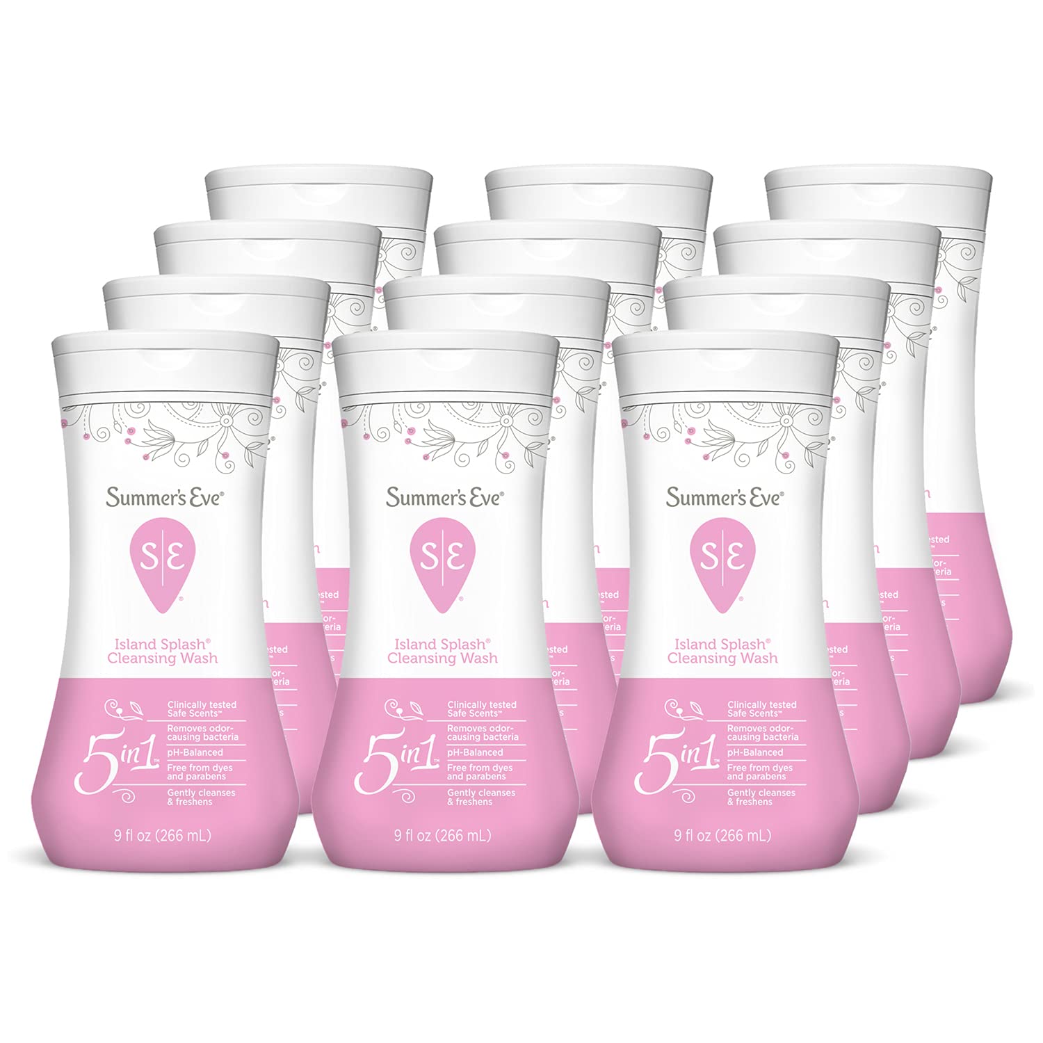 Summer's EveIsland Splash Refreshing Daily All Over Feminine Body Wash, Removes Odor, Feminine Wash pH Balanced, 9 fl oz, 12 Pack