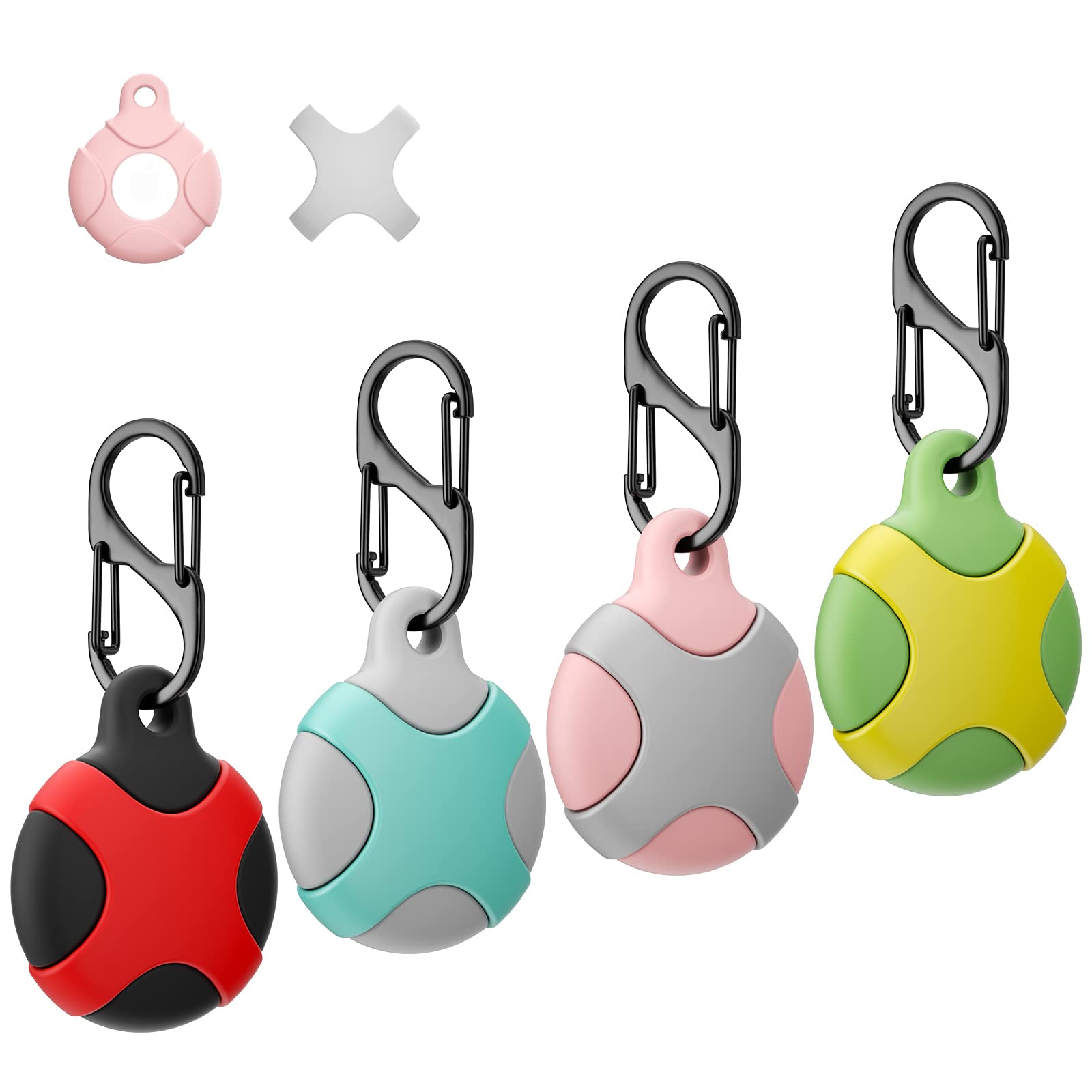 Meokkaebi 4 Pack Silicone Case for Apple AirTag with Keychain Ring, Waterproof Anti-Scratch Protective Tracker Cover Compatible with AirTags 2021 for Pets, Keys, Luggage, Backpacks