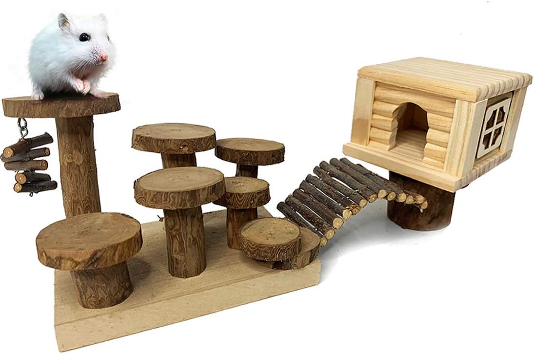 Natural Wooden Hamster Playground Activity Climb Platform Gerbil Houses and