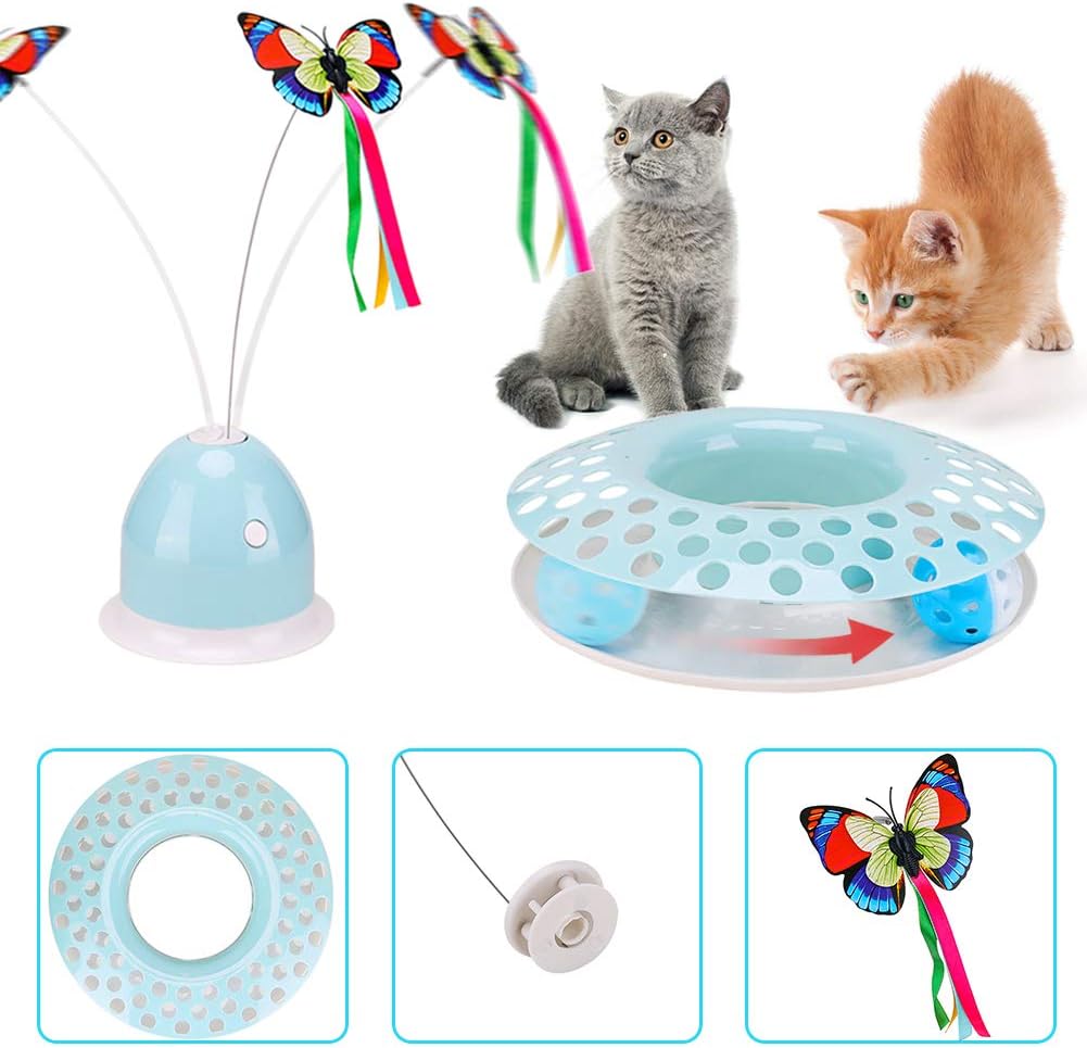 Cat Toys - Funny Automatic Electric Rotating Butterfly & Ball Exercise Kitten Toy, Interactive Cat Teaser Toys for Indoor Cats (Feather Toys) : Pet Supplies