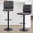 ALPHA HOME Bar Stools Set of 2 with Back, Adjustable Counter Height Bar Stools with PU Leather Seat, Armless Swivel Barstools for Island Kitchen, Grey, 2PCS
