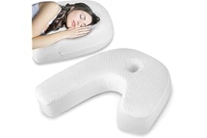 AMZDOTD Side Sleeper Pillow J-Shaped Side Sleeper Pillows for Adults Memory Foam Pillow for Neck Shoulder Pain Relief with Ear Hold Removable Washable Cover 1 Pack White