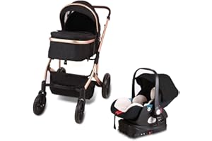 TRENANA 3 in 1 Infant Baby Stroller with Bassinet Mode,Car Seat & Latch Base - Rear Facing Car Seat and Car Seat Base, Car Seat to Stroller in Seconds - Travel System Compatible Foldable Infant (Color:Black)