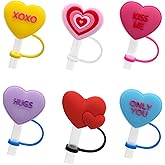 6 Pcs Heart Valentines Day Silicone Straw Covers - Cute Straw Toppers, Reusable Drinking Straw Caps - Colorful Tips Set, Love Decorations, 10mm