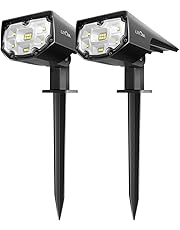 LITOM 12 LED Solar Landscape Spotlights, IP67 Waterproof Solar Powered Wall Lights 2-in-1 Wireless Outdoor Solar Landscaping Light for Yard Garden Driveway Porch Walkway Pool Patio 2 Pack Cold White