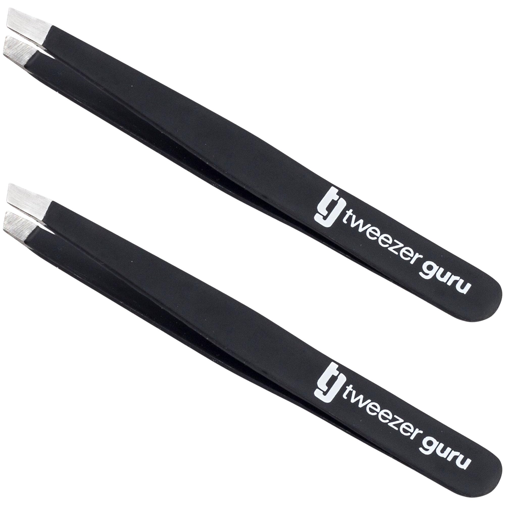 Tweezer Guru Tweezers for Women Facial Hair & Men – Precision Slant-Pointed Eyebrow Tweezer for Ingrown Hair, Blackhead & Splinter Removal (2 Black)