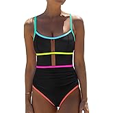 popvil Women One Piece Swimsuit 2025 Sporty Sexy Neon Bathing Suit Tummy Control Swim Suit Adjustable Straps Swimwear