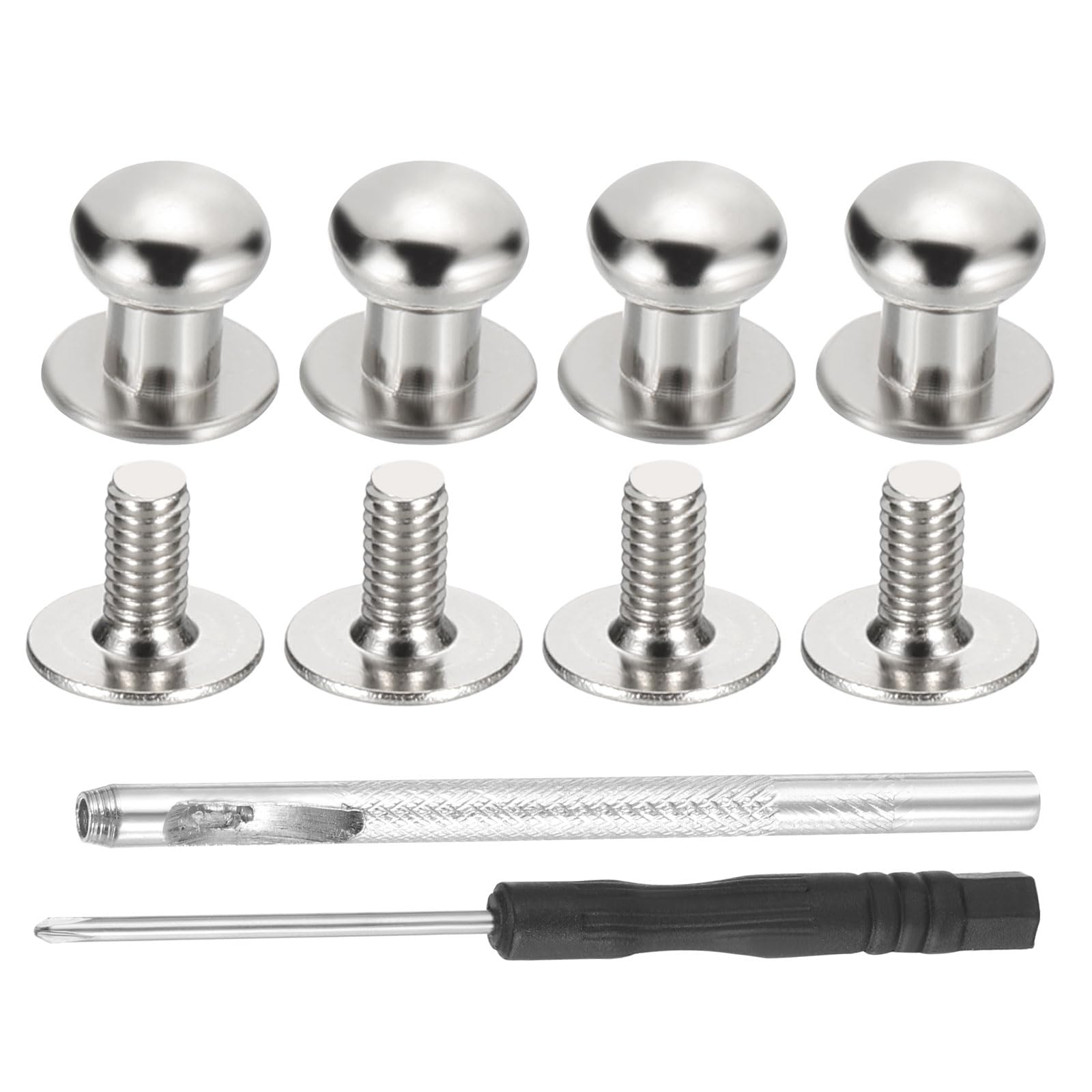 PATIKIL 7x9x8mm Rivets for Leather, 30 Pack Metal Button Spikes Screw Kit Screw Back Round Head Rivets Screw Buttons DIY Leather Hardware Trim Craft, Silver