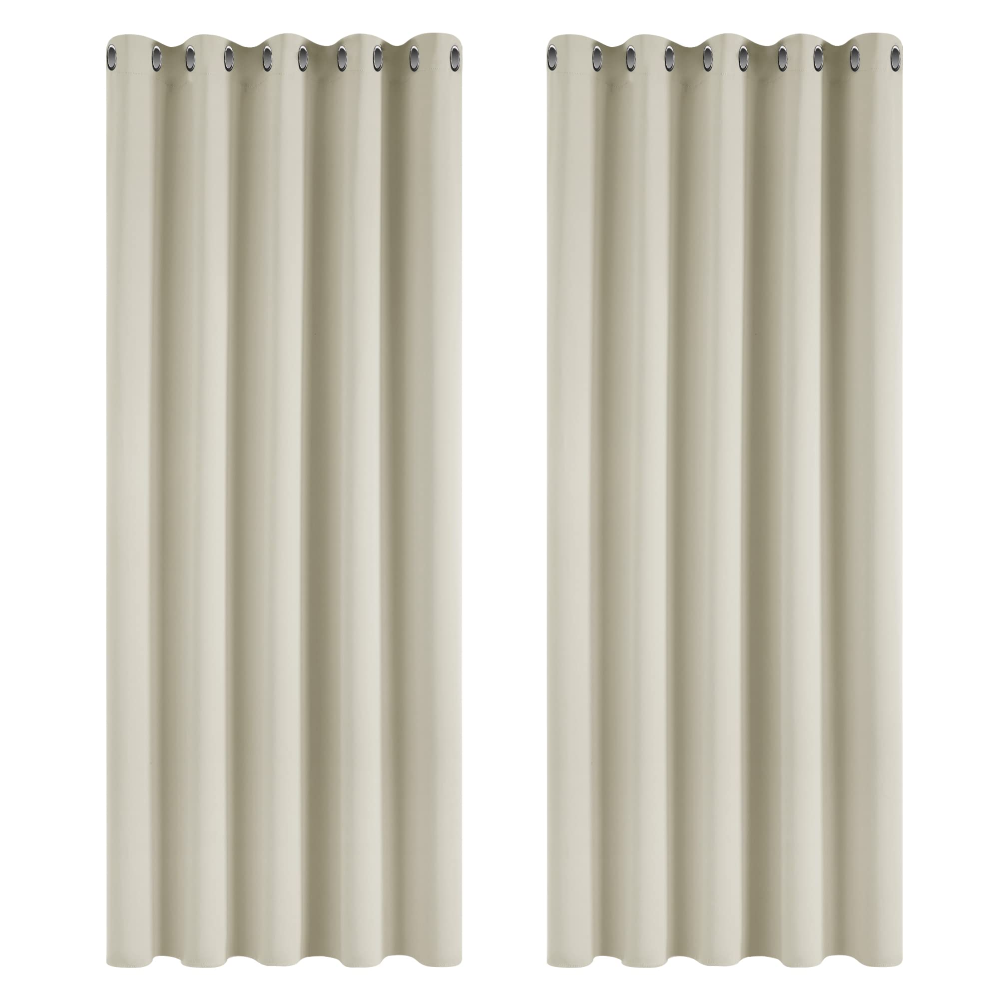 Deconovo Super Soft Eyelet Curtains Thermal Insulated Ring Top Room Darkening Curtains for Bedroom 66 x 90 Inch Light Beige 2 Panels
