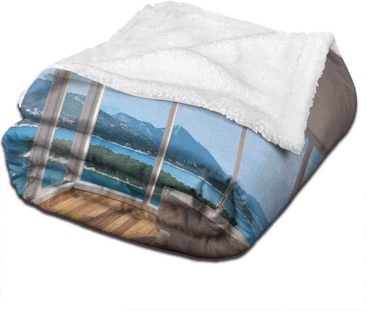 Bathroom Plush Blanket，Minimalist Design Bathtub with Relaxing Scenery of Islands