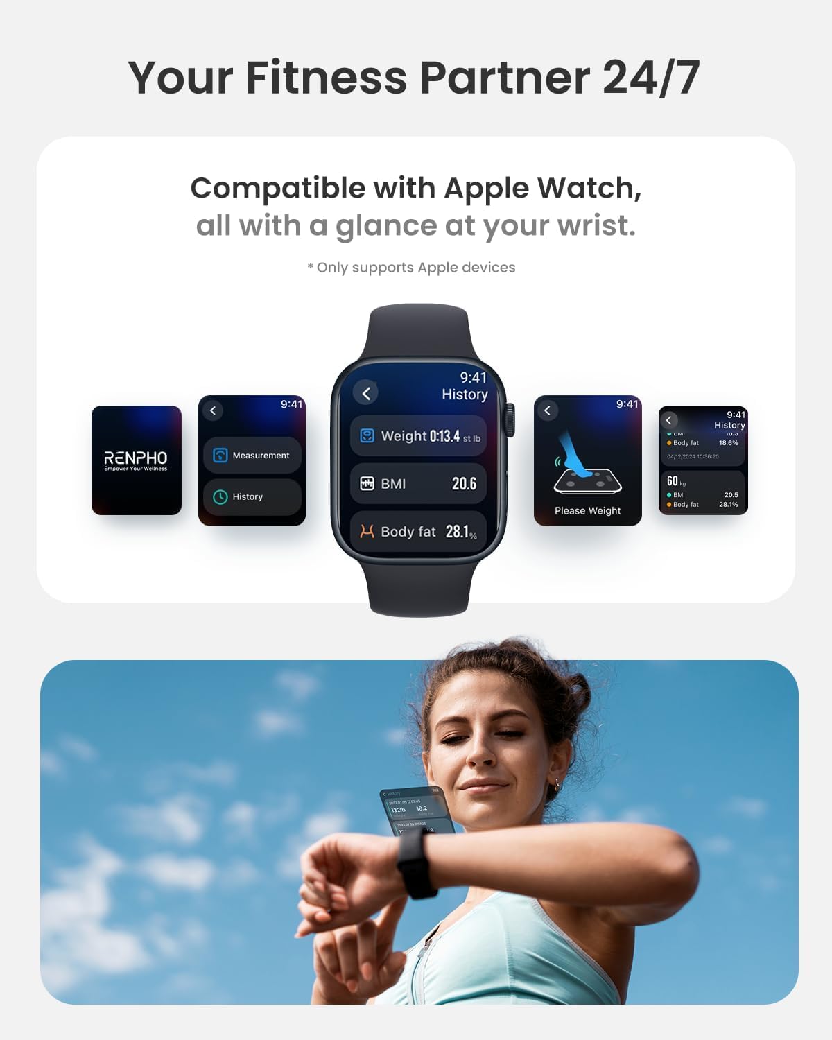 RENPHO Körperfettwaage mit großem Display, Personenwaage Ultrapräzise Waage mit Körperfett und Muskelmasse, Trend, Smart Waage Personen mit App, ITO Körperwaage, Schwarz, Elis 2X 6