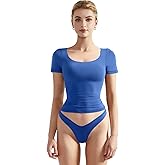 SUUKSESS Women Double Lined Fitted Basic Tee Scoop Neck Short Sleeve Y2K Crop Top