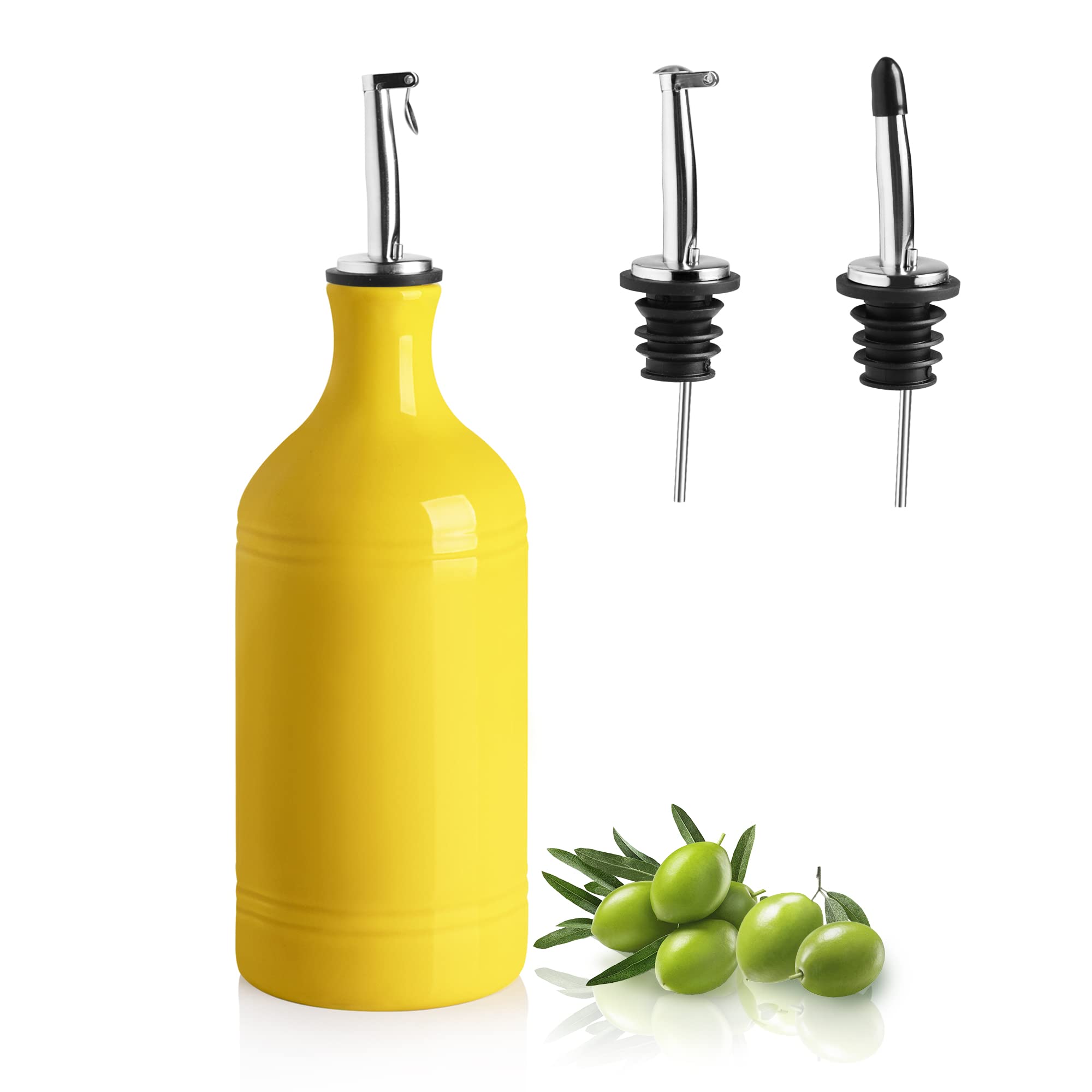 Photo 1 of Sweejar Ceramic Olive Oil Dispenser Bottle, Opaque Oil Cruet Protects Oil, Suitable for Storage, Pack of 1, 15.5 Fl Oz (Yellow)