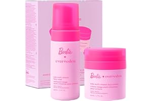 Evereden Barbie Limited Edition Kids Happy Face Duo + Exclusive Accessories | Multi-Vitamin Face Wash & Cream Set with Stickers + Bracelets | Clean Skin Care for 3+ | Barbie Gift Box for Kids