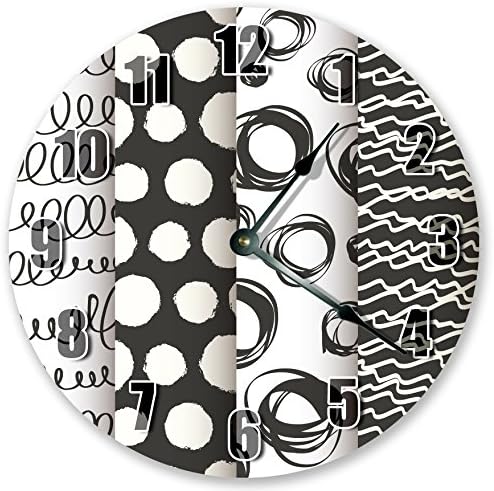 EasySells 10.5" Elegant Black and White Random Design Clock - Large 10.5" Wall Clock - Home Décor Clock