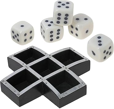 Toyinngg Wooden Dice Games Set of 5 Dices Piece with Holder Gift Ideas for Kids in Christmas