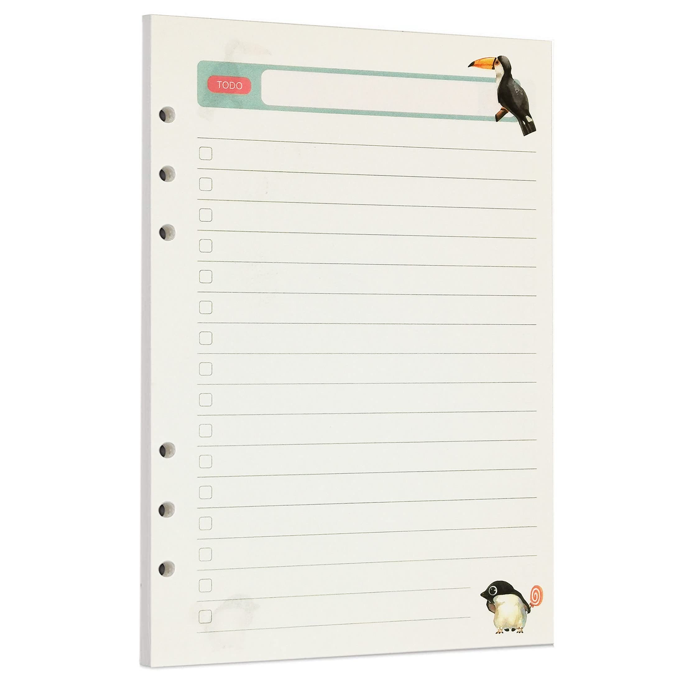 Zelten 45 Sheets 90 Pages Colorful Loose Leaf Punched Paper Refills Paper for 6 Hole Binder Personal Organizer Diary Notebook Refillable Planner (A5, Rainforest Todo List)