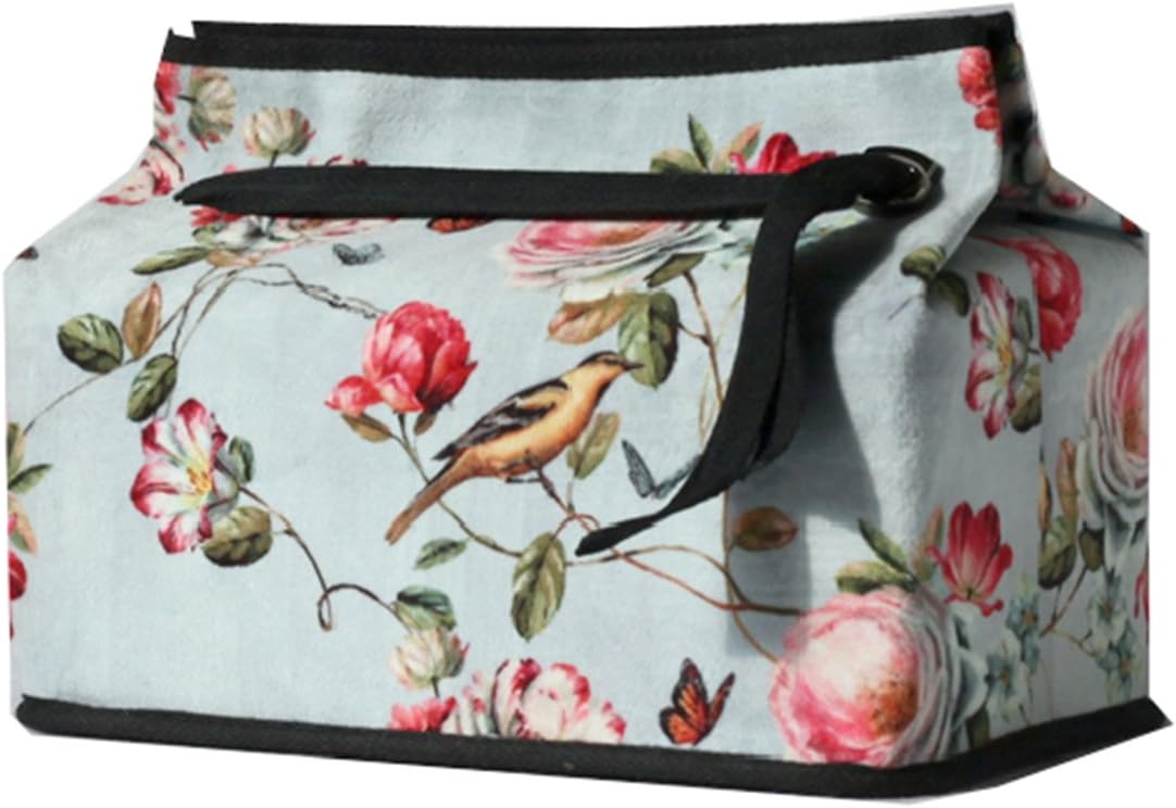 Unique Design Cotton Cloth Tissue Box Cover Tissue Holder for Home Car (Bird Blue)