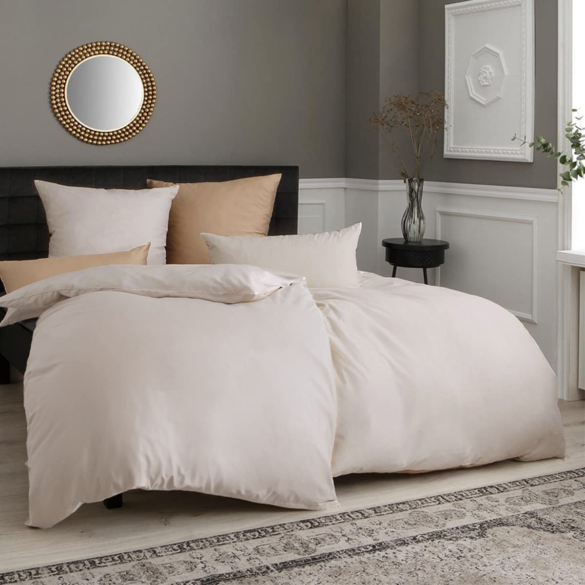 Soifox Bed Linen Set 4-Piece Microfibre Bedding with Zip 2 Duvet Covers 135 x 200 cm + 2 Pillowcases 80 x 80 cm (Beige)