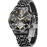 OLEVS Automatic Men Watch Self Winding Mechanical Moon Phase Business Luxury Diamond Dress Stainless Steel Waterproof Luminous Mens Wrist Watch