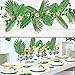 72 Pcs 6 Kinds Artificial Palm Leaves with Faux Monstera Leaves, Stems Tropical Plant, Simulation Safari Leaves for Hawaiian Luau Party, Jungle Beach Theme Decorations for Table Decoration Accessories