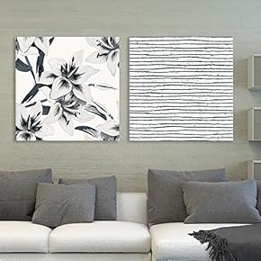 2 Panel Square Canvas Wall Art - Floral and Abstract Lines Patterns - Giclee Print Gallery Wrap Modern Home Art Ready to Hang - 12"x12" x 2 Panels