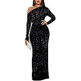 Eightale Long Sleeve Sequin Prom Dress Mermaid One Shoulder Floor Length Formal Evening Party Gown