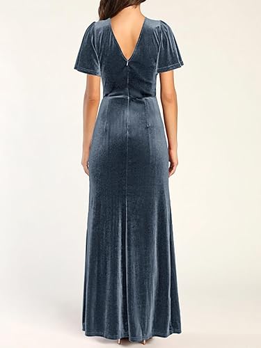 Simplee Women's Twist Front V Neck Velvet Maxi Dress Short Sleeve Fall  Wedding Guest Long Semi Formal Dress with Slit in Dubai - UAE | Whizz Formal