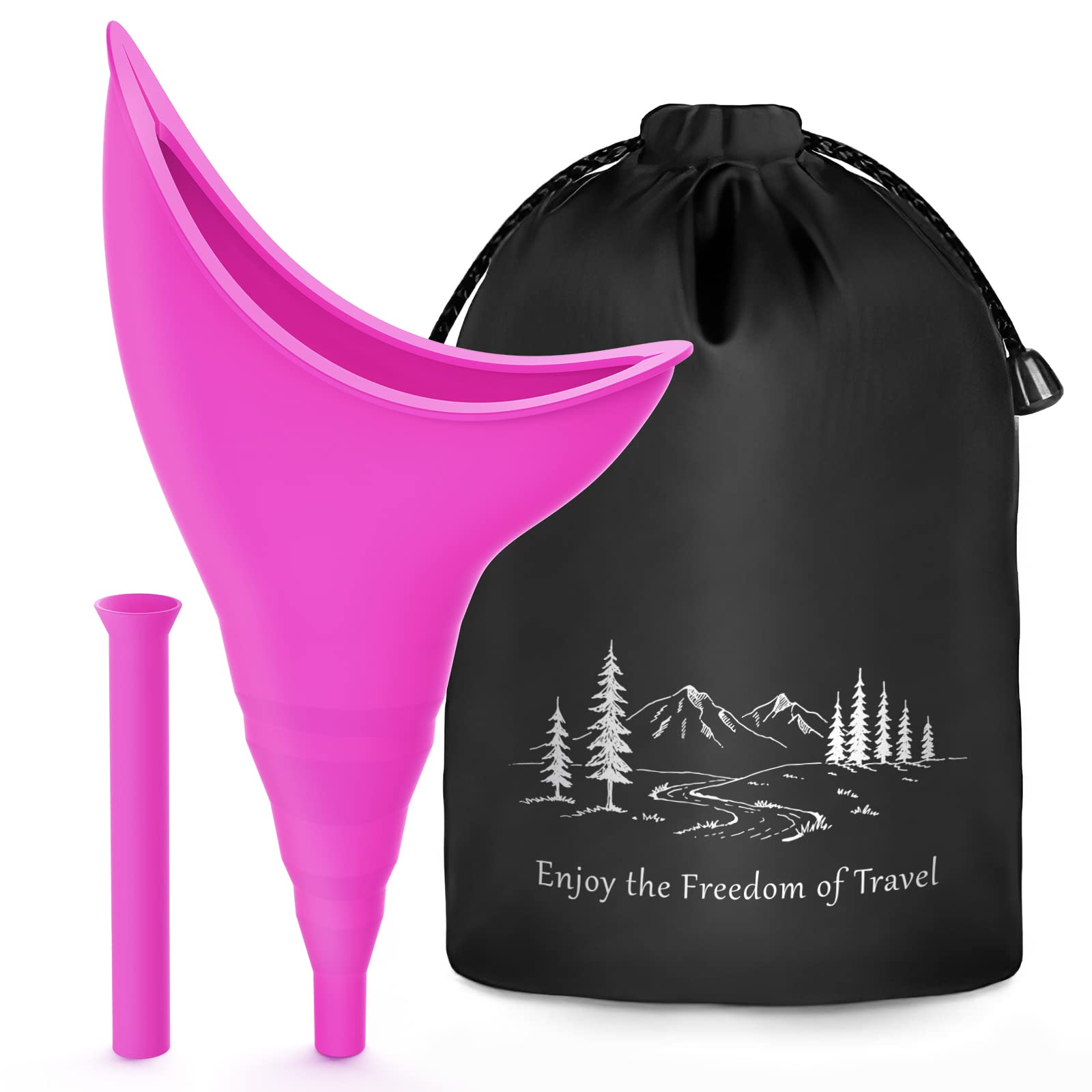 Female Urinal Festival Camping Accessories, Female Urination Device Camping Toilet Hiking Holiday Essentials Reusable for Women, Travel Camping Female Urinal Device Funnel Portable Urinal ( Fuchsia）