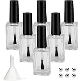 Agidea 6PCS Empty Nail Polish Bottles with Funnel, Empty Fingernail Polish Bottles Glass Rectangle with Brush & Mixing Balls 