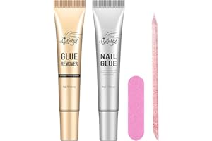 GELLAKTIK 10g Nail Glue for Press On Nails - Super Strong, Quick Drying, Long Lasting Adhesive for Fake Acrylic Nails & Tips, No UV Light Needed, Includes Nail Glue Remover for Press On Tips