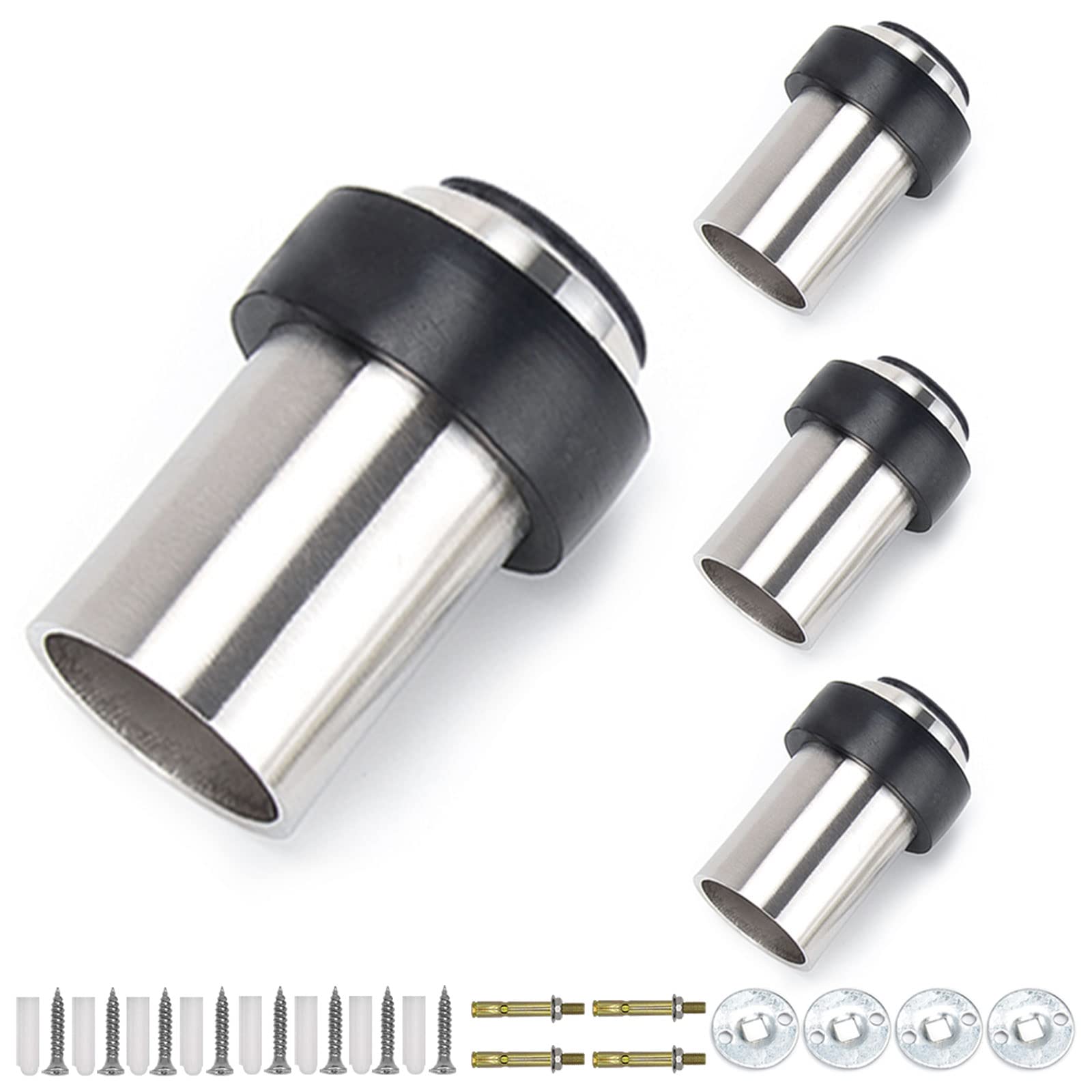 Door Stoppers 4 Pack, Cylindrical Floor Mounted Door Stop, Stainless Steel, 65mm Heavy Duty Doorstops Wall Protector, Modern Rubber Doorstops Door Holder with Sound Dampening Bumper