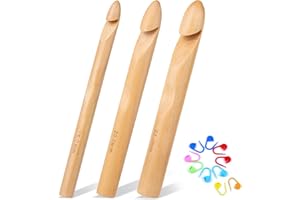 Bupete Crochet Hooks, 3 Pcs Wooden Set, 15mm,20 mm,25mm Ergonomic Crochet Hooks Set, Crochet Hook with Plastic marker buckle 