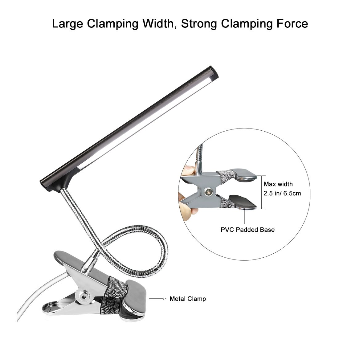 CeSunlight LED Clip On Desk Lamp, Bed Headboard Light With Clamp For