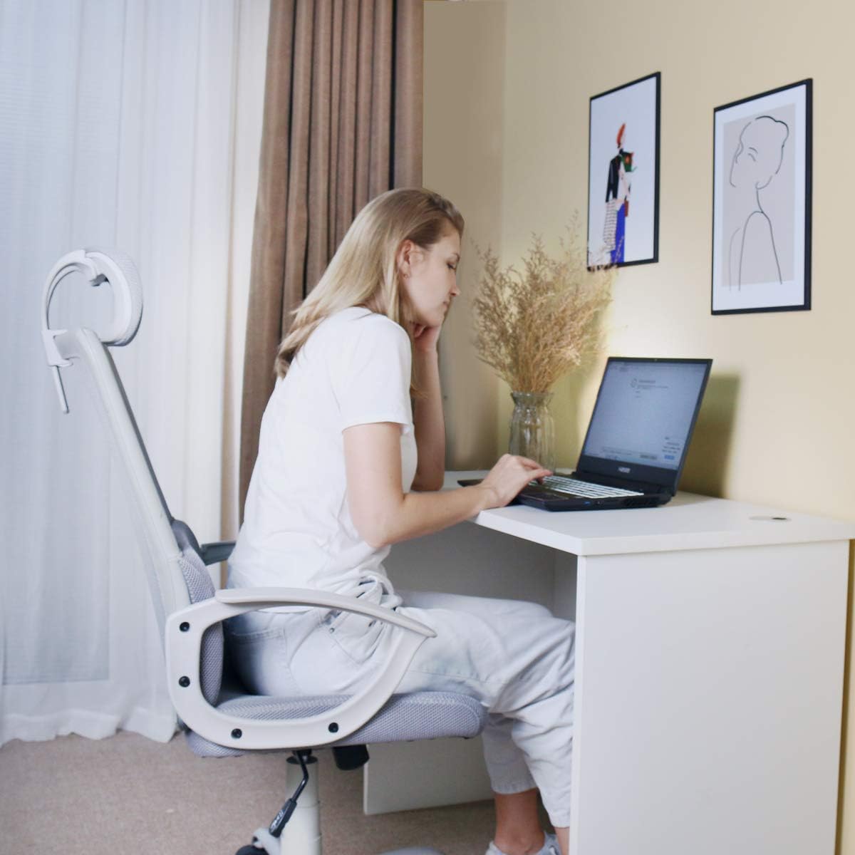 SMUGDESK Office Chair Ergonomic Lumbar Support/Adjustable Headrest/Armrest and Wheels/Mesh High Back/Swivel Rolling, Grey: Furniture & Decor