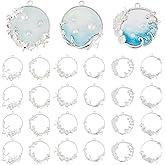 OLYCRAFT 24pcs Sea Open Bezel Charms 6 Style Ocean Open Frame Pendant Resin Bezel Charms Alloy Hollow Resin Frames with Loop for Jewelry Making DIY Crafts Summer Decorations - Silver