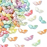 PONABEADIY 1 Box 100PCS Angel Wing Acrylic Colored Bead with Hole Wings Plastics Opaque Iridescent Bumpy Loose Spacer Beads Bulk for Jewelry Making Earrings Bracelets Necklace Decor DIY Craft Supply