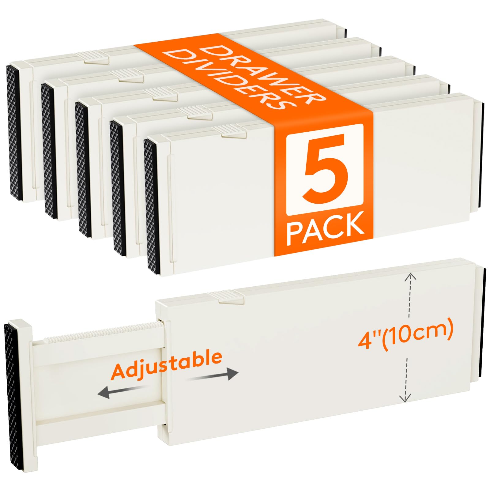 Lifewit 5 Pack 4" High Drawer Dividers 28 -43.5cm/11-17" Adjustable Kitchen Drawer Organiser, Expandable Drawer Dividers Separator for Clothes in Bedroom/Bathroom/Office Organisation & Storage Beige