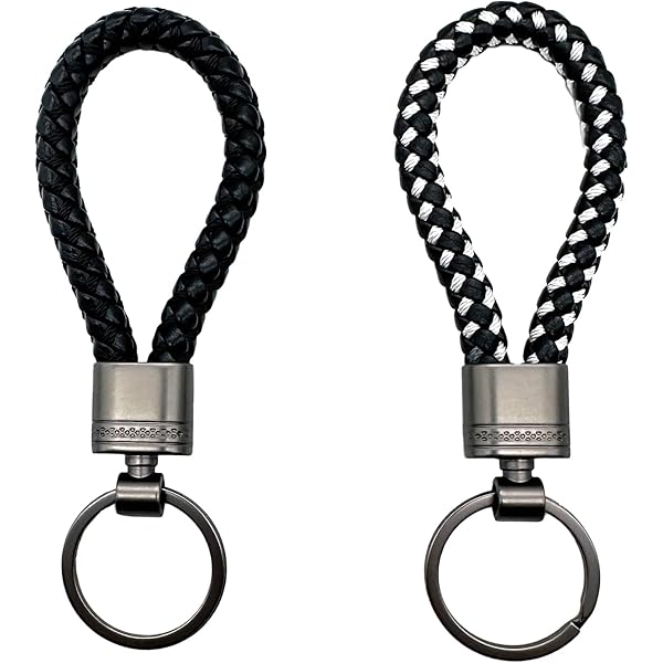PPhtony Braided Leather Key Fob Car Keychain Ring Woven Strap
