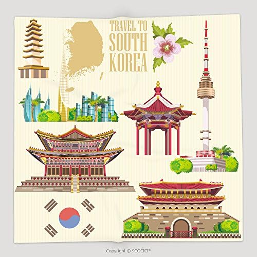 Custom South Korea Travel Vector Set With Pagodas And Traditional Signs Korea Journey Card With Korean 490588819 Soft Fleece Throw Blanket