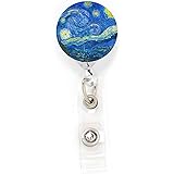 Buttonsmith Van Gogh Starry Night Tinker Reel Retractable Badge Reel - with Belt Clip and Extra-Long 36 inch Standard Duty Co