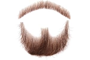 Justin Happy False Mustaches Human Hair Fake Beard for Men Brown Fake Mustach Chevron Fake Mustache and Goatee Realistic Beard False Facial Hair Lace Beards for Halloween Funny Cosplay Costume Party