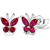 DAYBYDAY Butterfly Earrings 925 Sterling Silver Birthstone Earrings, Dainty Small Butterfly Stud Earrings for Women Birthstone Jewelry