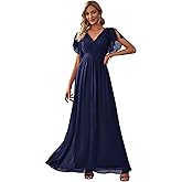Ever-Pretty Women's Bridesmaid Dress V-Neck Ruffle Sleeves Ruched Bust Floor Length Chiffon Formal Dresses 0164A
