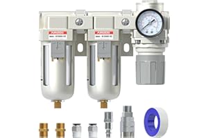 AIRZOE 3/8" NPT Air Dryer for Compressor-Air Compressor Water Separator AC3110-03,Double Air Compressor Filter,Air Pressure Regulator Combo,5 Micron Brass Element,Semi-Auto Drain,0-145 psi Gauge