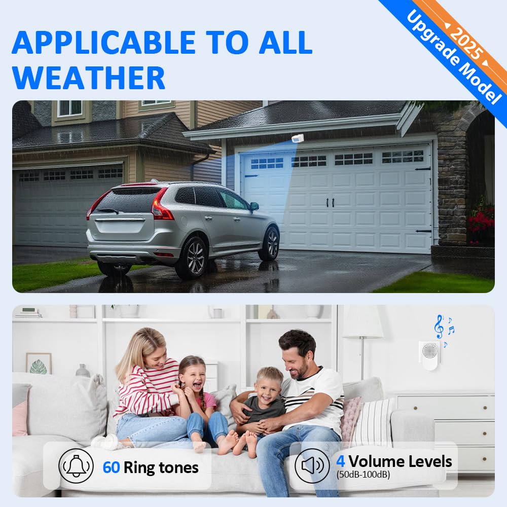 Driveway Alarms Wireless Outside Weatherproof - Motion Sensor Alarms System Motion Detector Plug-in Receiver Loud Chimes Security Alert Monitor System 500FT Long Range Outdoor Detection